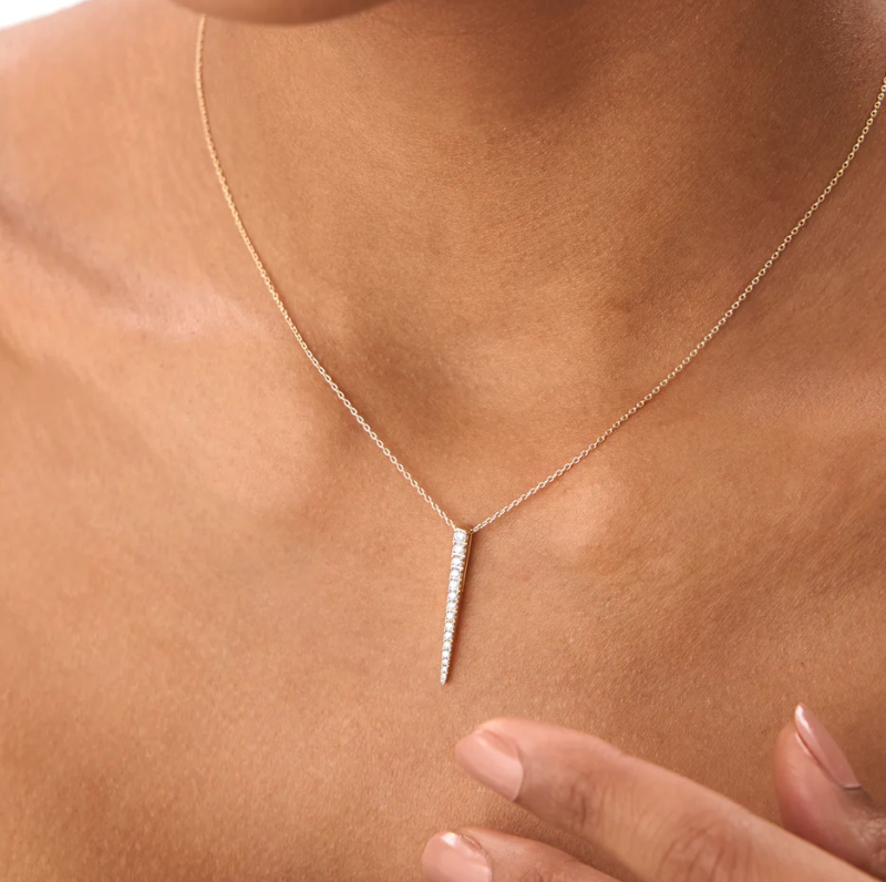 18K Gold Tapered 0.23 CT Diamond Bar Necklace-2