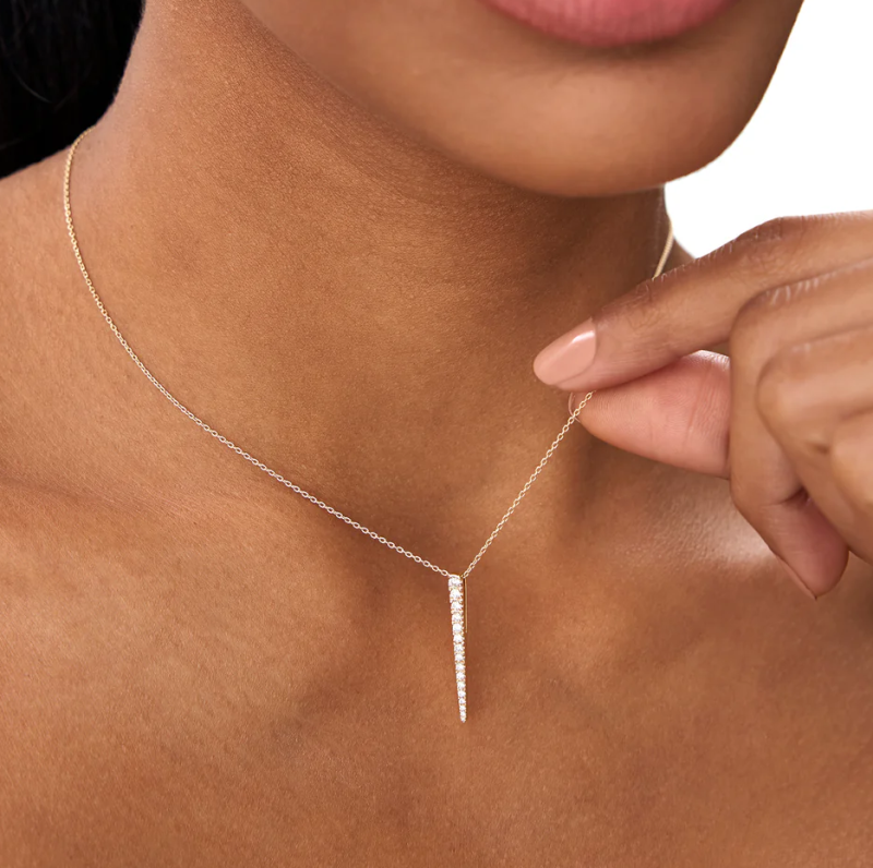 18K Gold Tapered 0.23 CT Diamond Bar Necklace-3