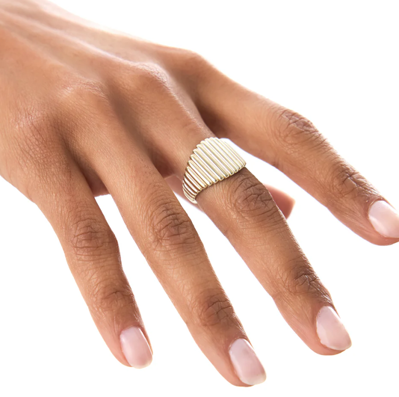 18K Gold Tapered Ribbed Statement Band-3