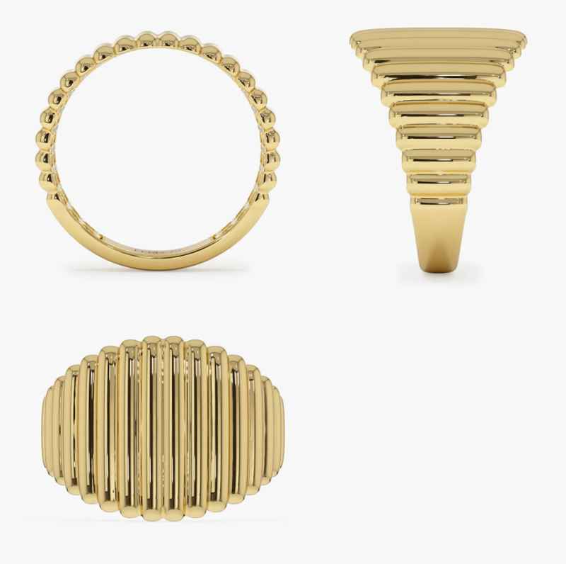 18K Gold Tapered Ribbed Statement Band-4