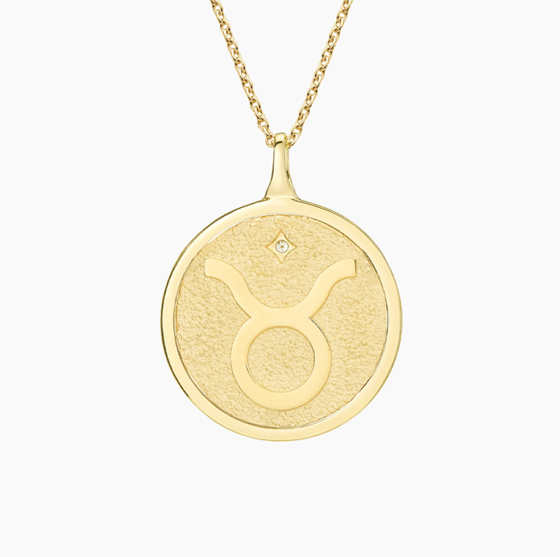 Collar con colgante de medallón de diamantes del signo zodiacal Tauro en oro de 18 quilates-4