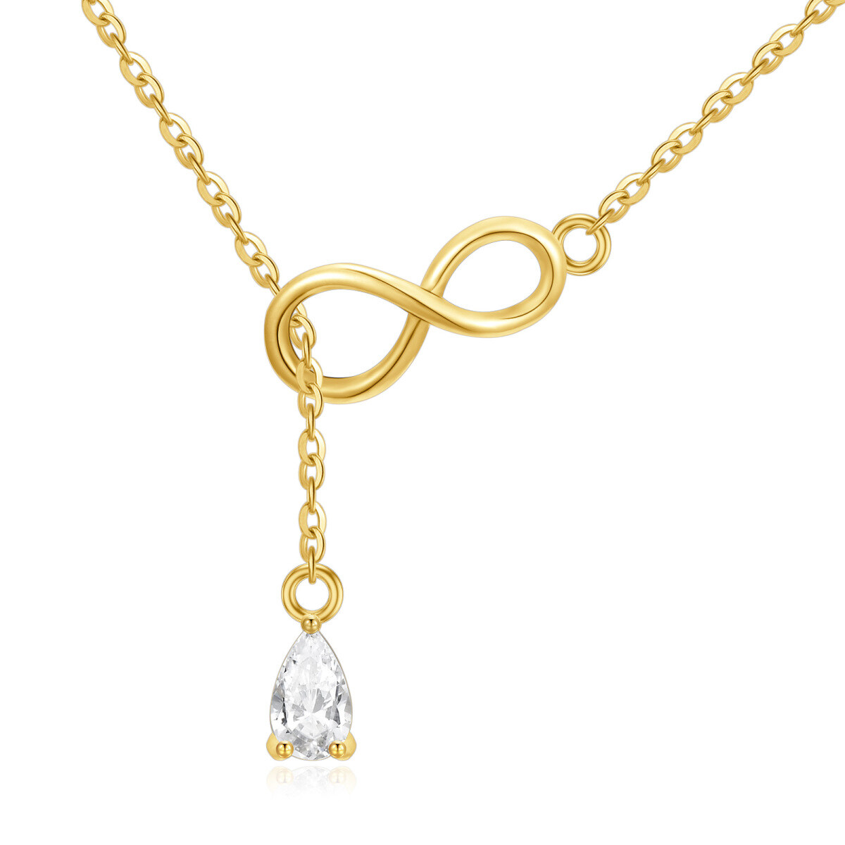 18K Gold Teardrop/Pear-shaped Cubic Zirconia Infinity Symbol Non-adjustable Y-Necklace-1