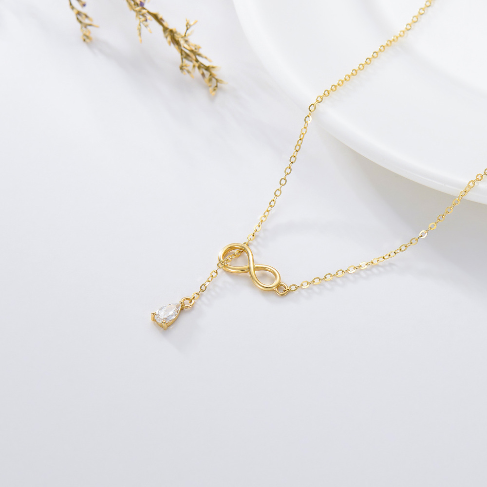 10K Gold Teardrop/Pear-shaped Cubic Zirconia Infinity Symbol Non-adjustable Y-Necklace-4