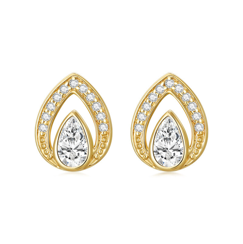 10K Gold Teardrop Zircon Stud Earrings Jewelry Gift for Women-17