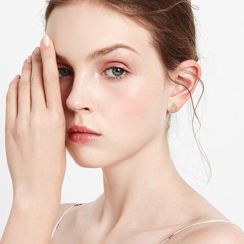 Brincos de pino de zircónia em forma de lágrima em ouro 14K, joalharia para presente para mulheres-2