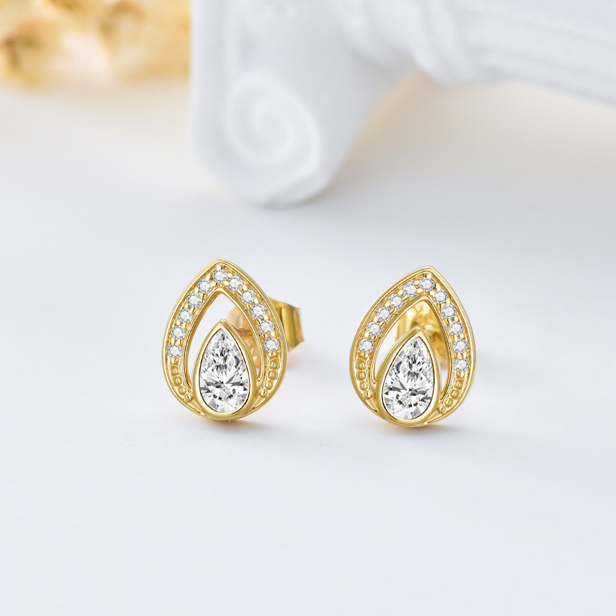 Pendientes de oro de 14 quilates con circonitas en forma de lágrima, regalo de joyería para mujer-3