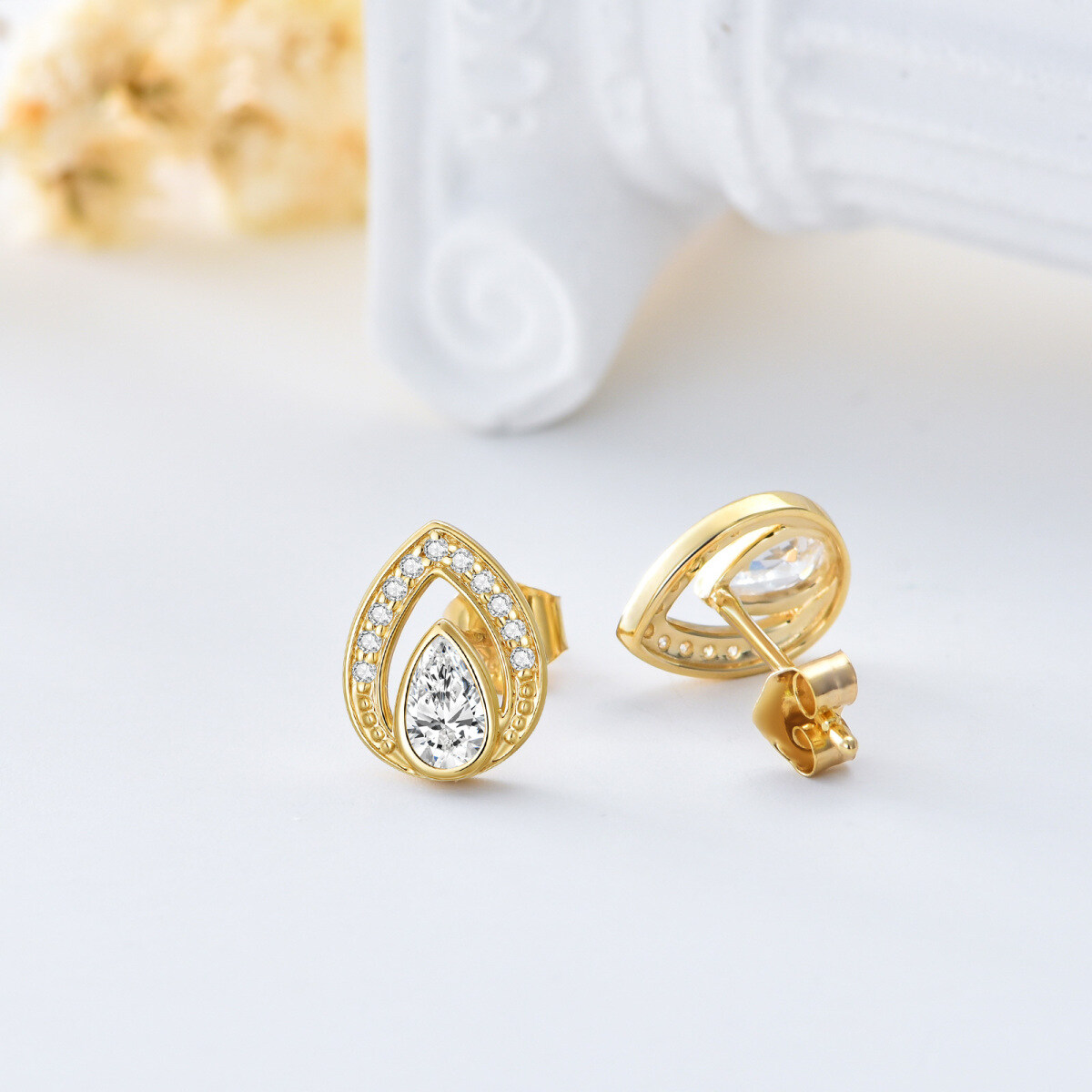 Pendientes de oro de 14 quilates con circonitas en forma de lágrima, regalo de joyería para mujer-4
