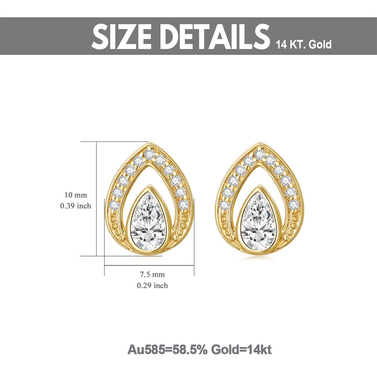 Pendientes de oro de 14 quilates con circonitas en forma de lágrima, regalo de joyería para mujer-5