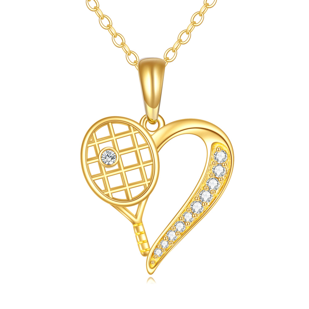 10K Gold Cubic Zirconia Tennis Pendant Necklace-1
