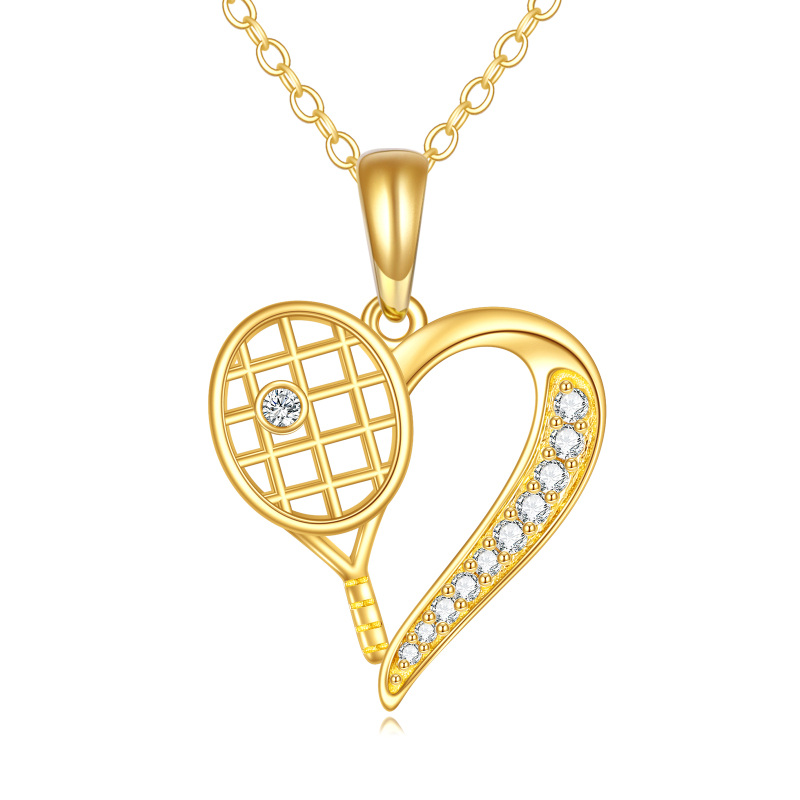 10K Gold Cubic Zirconia Tennis Pendant Necklace-18