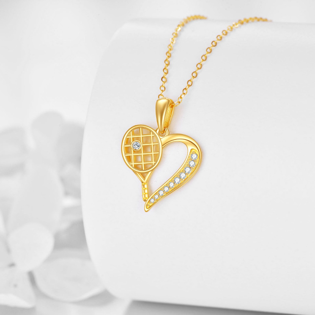 Collana con ciondolo da tennis in zirconia cubica in oro 14K-3