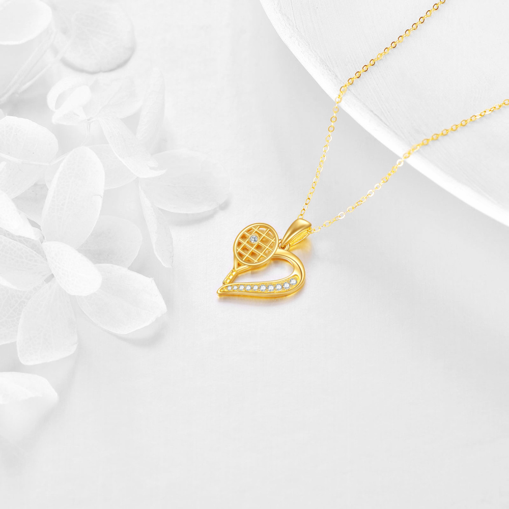 10K Gold Cubic Zirconia Tennis Pendant Necklace-4