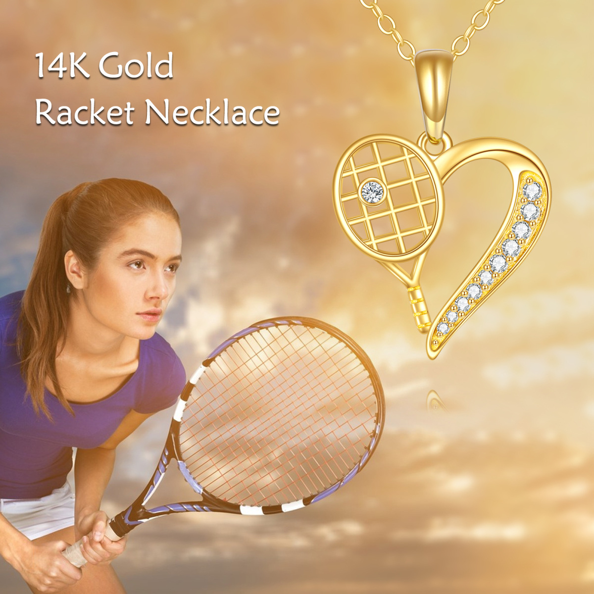 14K Gold Cubic Zirconia Tennis Pendant Necklace-6