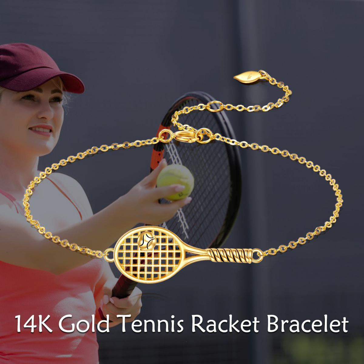 14K Gold Tennis Racket Charm Bracelet-6