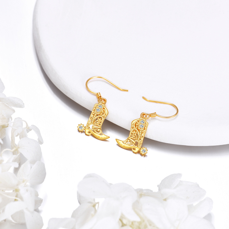 Pendientes colgantes de botas de Texas en oro blanco de 9 quilates con circonitas cúbicas-3