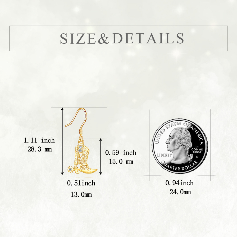 9K Gold Cubic Zirconia Texas Boots Drop Earrings-5