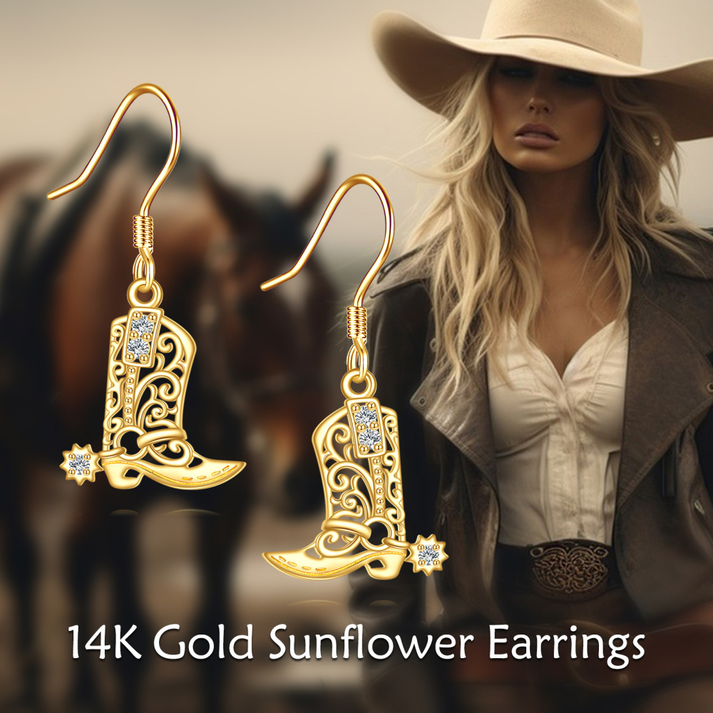 9K Gold Cubic Zirconia Texas Boots Drop Earrings-6
