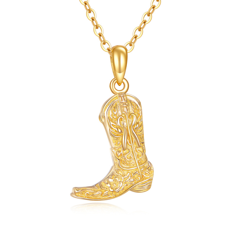 10K Gold Texas Boots Pendant Necklace-1
