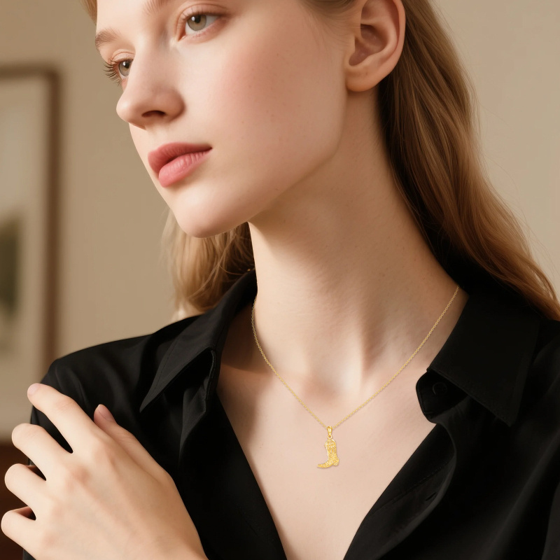 10K Gold Texas Boots Pendant Necklace-2