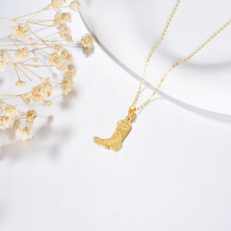 10K Gold Texas Boots Pendant Necklace-3