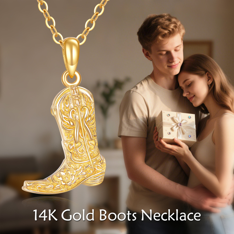 10K Gold Texas Boots Pendant Necklace-5
