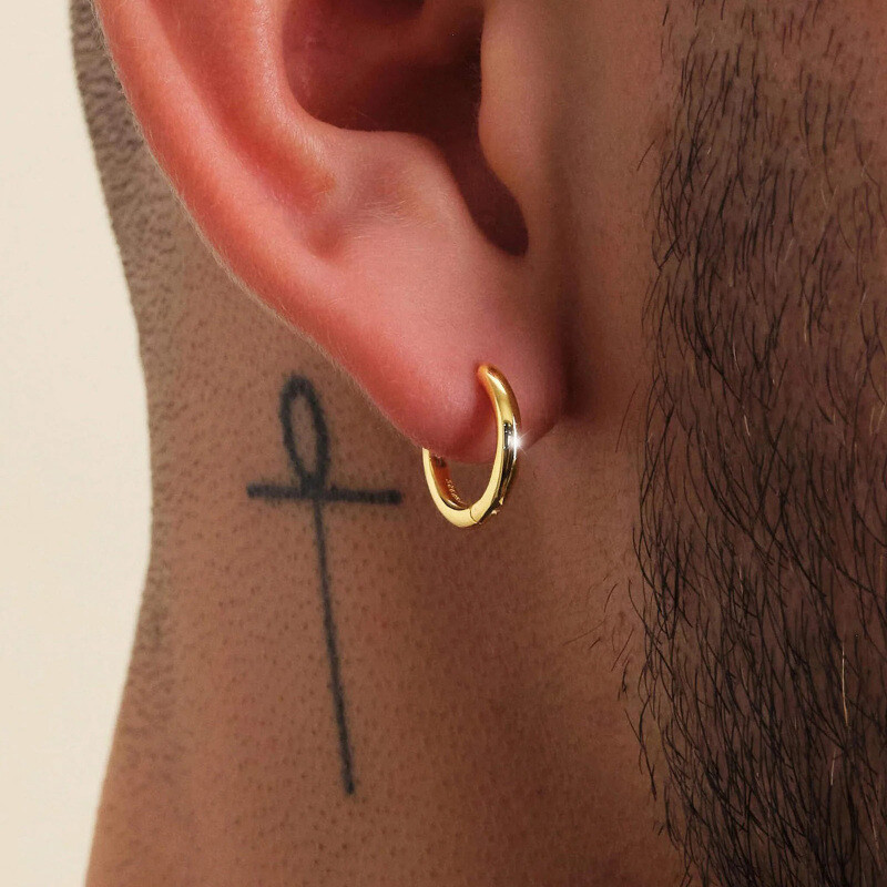 14Kゴールド 細身サークルフープピアス-2