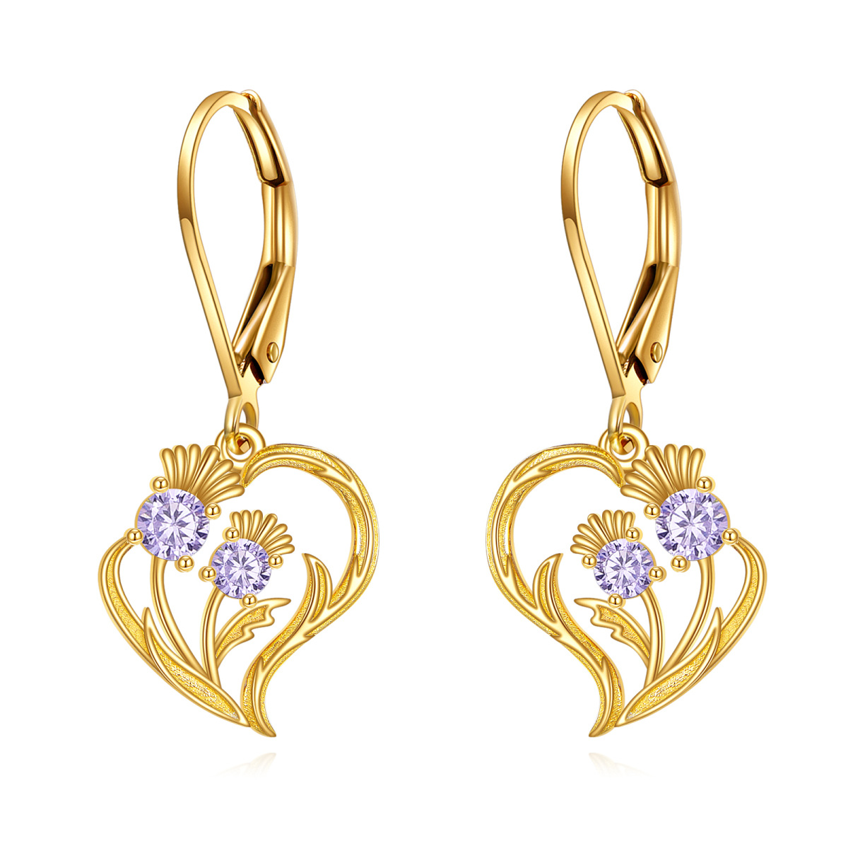 14K Gold Cubic Zirconia Thistle Drop Earrings-1