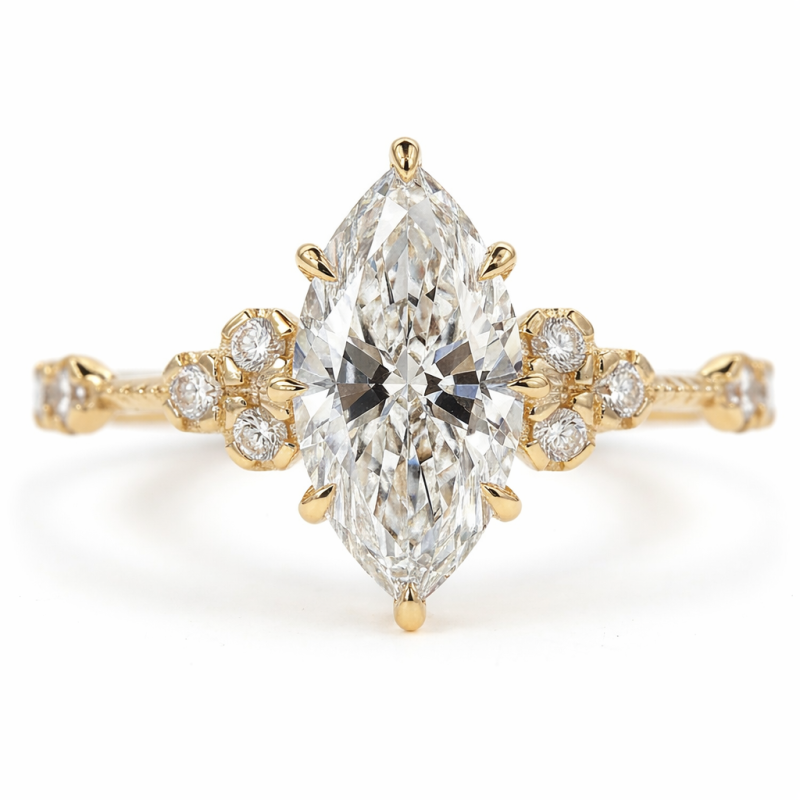 10K Gold 1 to 3.5 CT Marquise Cut Lab Created Diamond Custom Engagement Ring D Color VVS1-VS1 Clarity 3EX IGI Certified-4