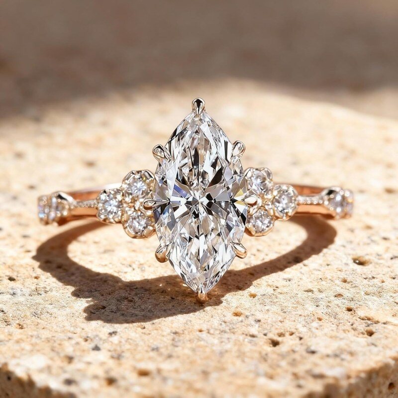 Anillo de compromiso personalizado de oro 10K con diamante creado en laboratorio de corte marquesa, de 1 a 3,5 quilates, color D, claridad VVS1-VS1, certificado IGI con 3EX-4