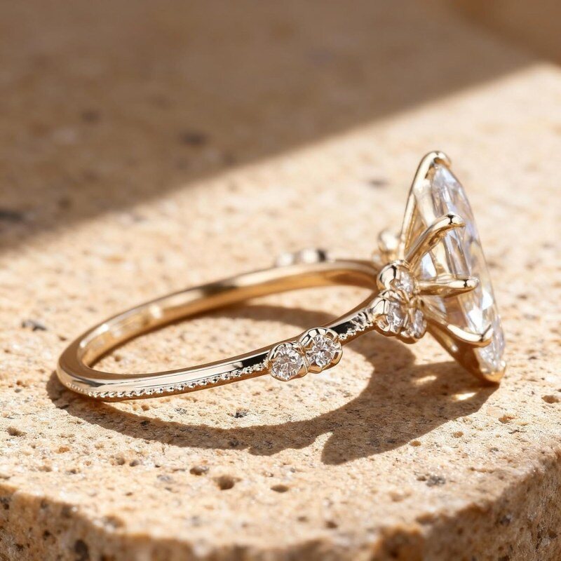 Anillo de compromiso personalizado de oro 10K con diamante creado en laboratorio de corte marquesa, de 1 a 3,5 quilates, color D, claridad VVS1-VS1, certificado IGI con 3EX-5