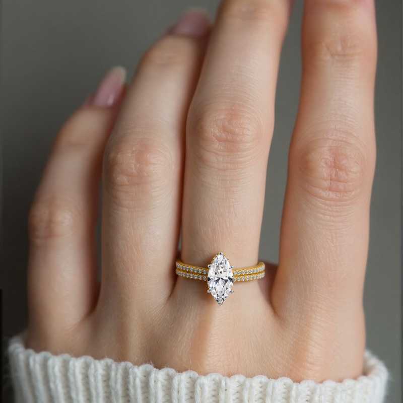 14 Karat Gold, 1 bis 3,5 Karat TW Marquise-Diamant, doppelreihiger Verlobungsring mit Lab-Craft-Diamanten, D VVS1-VS1, IGI-zertifiziert-4
