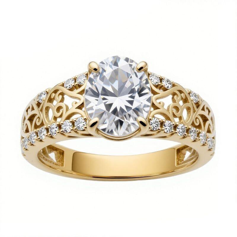 Anillo de compromiso personalizado de oro de 14 quilates con diamante creado en laboratorio de corte ovalado de 1 a 3,5 quilates, color D, pureza VVS1-VS1, certificado IGI, 3EX-1