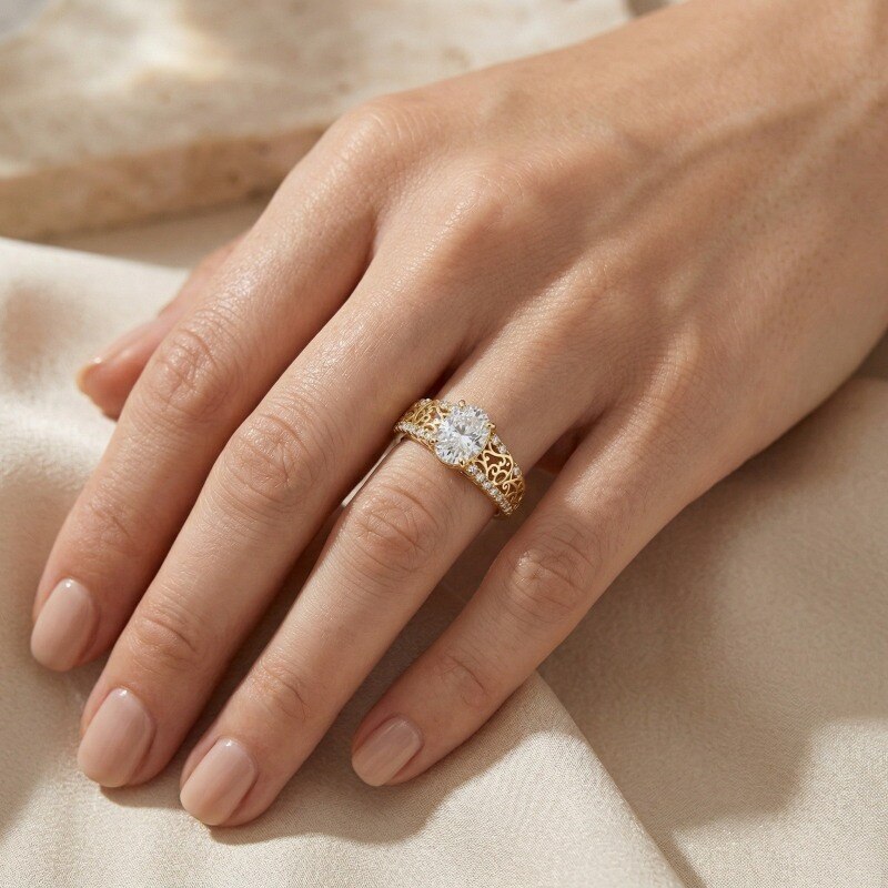 Anillo de compromiso personalizado de oro de 14 quilates con diamante creado en laboratorio de corte ovalado de 1 a 3,5 quilates, color D, pureza VVS1-VS1, certificado IGI, 3EX-2