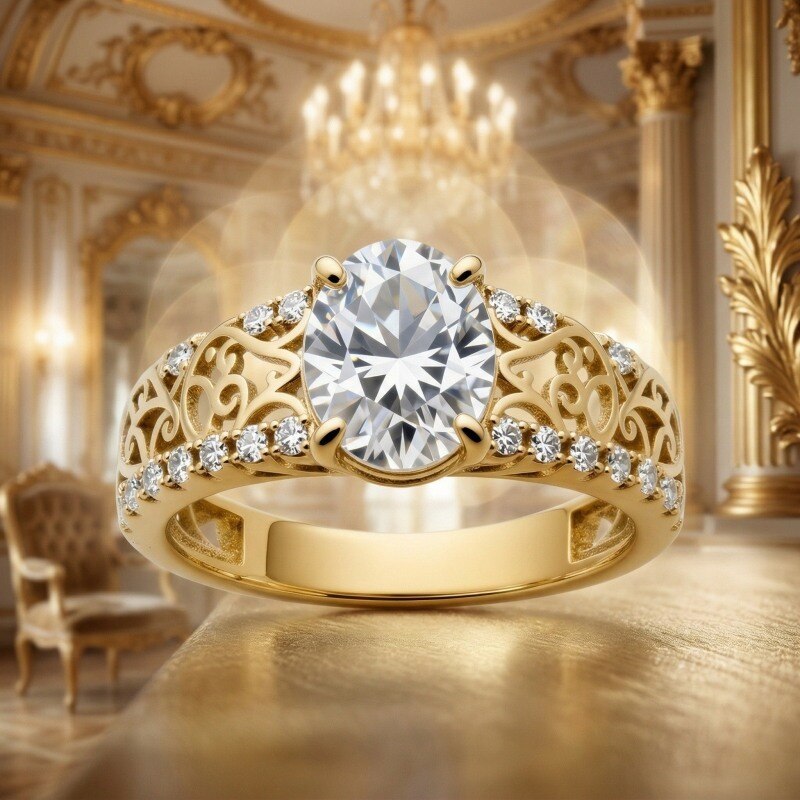 Anillo de compromiso personalizado de oro de 14 quilates con diamante creado en laboratorio de corte ovalado de 1 a 3,5 quilates, color D, pureza VVS1-VS1, certificado IGI, 3EX-3