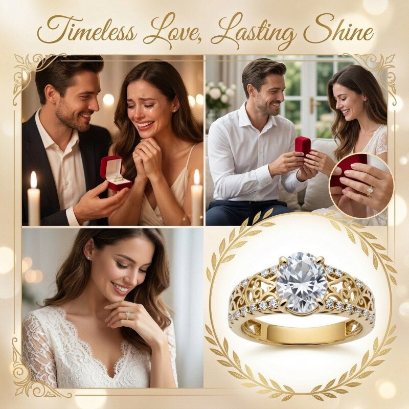 Anillo de compromiso personalizado de oro de 14 quilates con diamante creado en laboratorio de corte ovalado de 1 a 3,5 quilates, color D, pureza VVS1-VS1, certificado IGI, 3EX-4