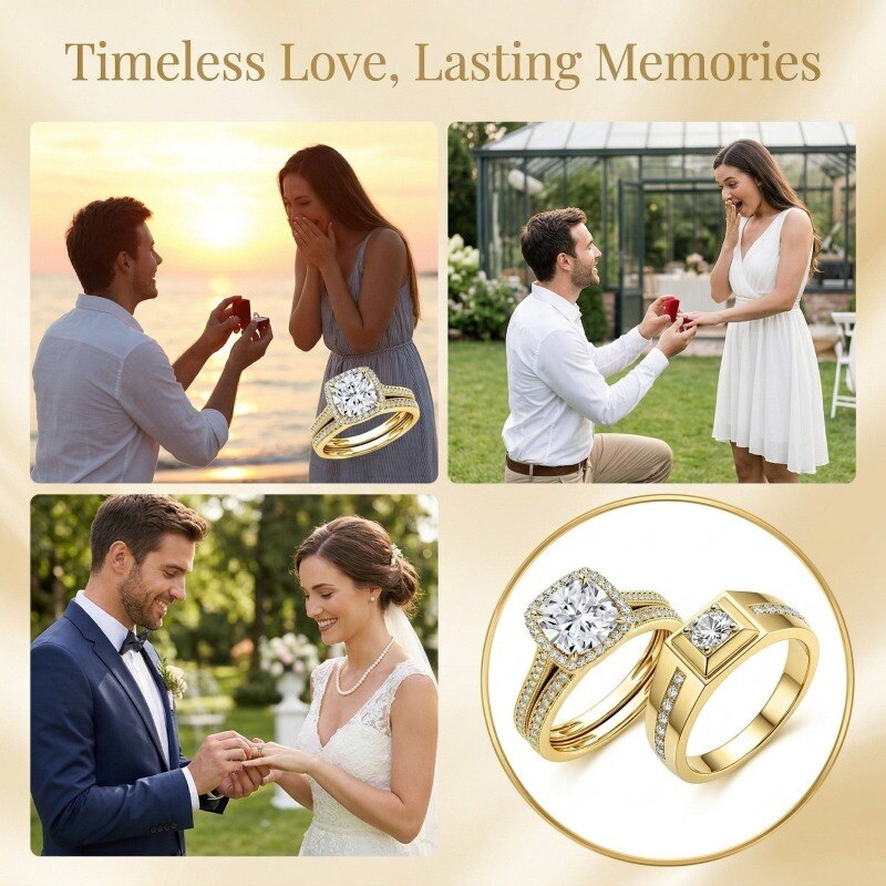 14K Gold 1 to 3.5 CT Round Cut & Cushion Cut Lab Created Diamond Custom Couple Rings D Color VVS1-VS1 Clarity 3EX IGI Certified-5