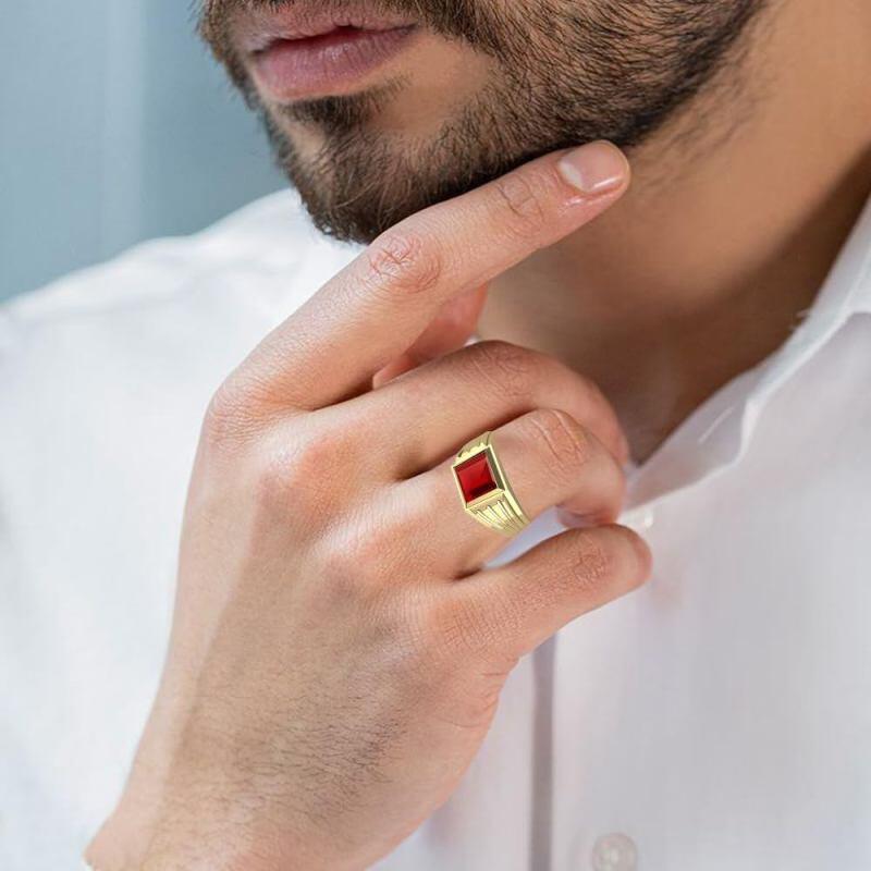 Banda para hombre en oro de 14 quilates con rubí talla Asscher de 1 a 6 CT-2