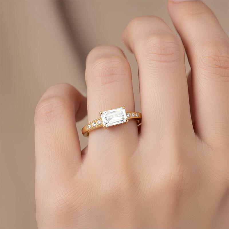 10K Gold 1 to 5 CT Baguette Cut Moissanite Statement Ring-2