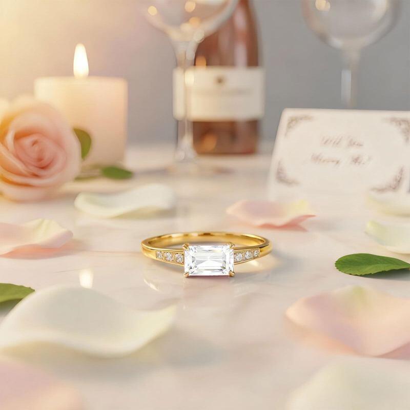 10K Gold 1 to 5 CT Baguette Cut Moissanite Statement Ring-3