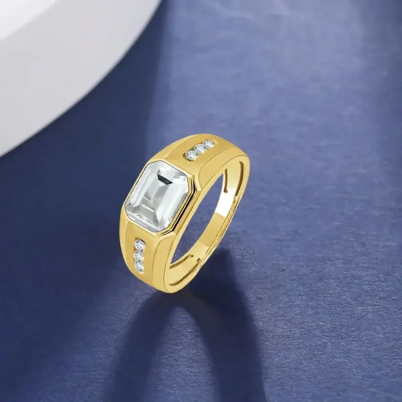 Anillo para hombre de oro de 14 quilates con piedra de nacimiento en corte esmeralda, de 1 a 6 quilates-3