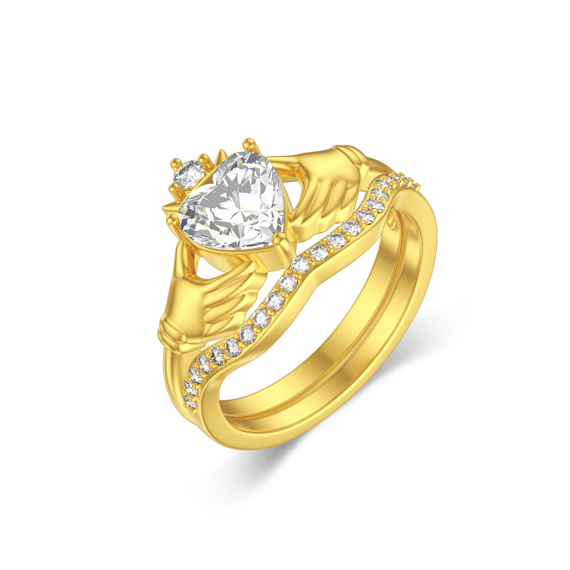 Ensemble nuptial Claddagh en or 10K, taille cœur, de 1 à 6 CT-6