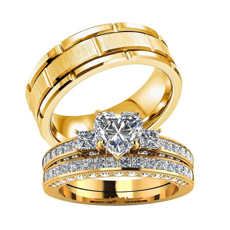 10K Gold 1 to 6 CT Heart Cut Moissanite Couple Rings-2