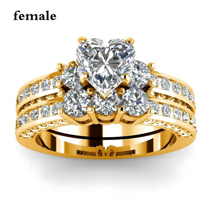 Anneaux de couple en moissanite taillée cœur, en or 14K, de 1 à 6 ct-3