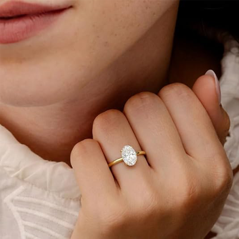 Anillo de compromiso de moissanita con corte ovalado, de oro de 10K, de 1 a 6 CT-3
