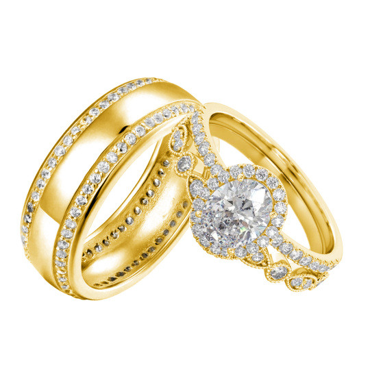 Anillos de pareja de oro de 14 quilates con moissanita ovalada de 1 a 6 quilates