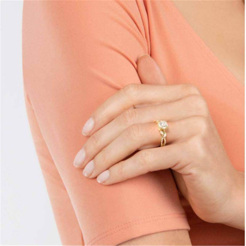 Anillo de compromiso de oro de 14 quilates con moissanita de corte redondo de 1 a 6 quilates-2