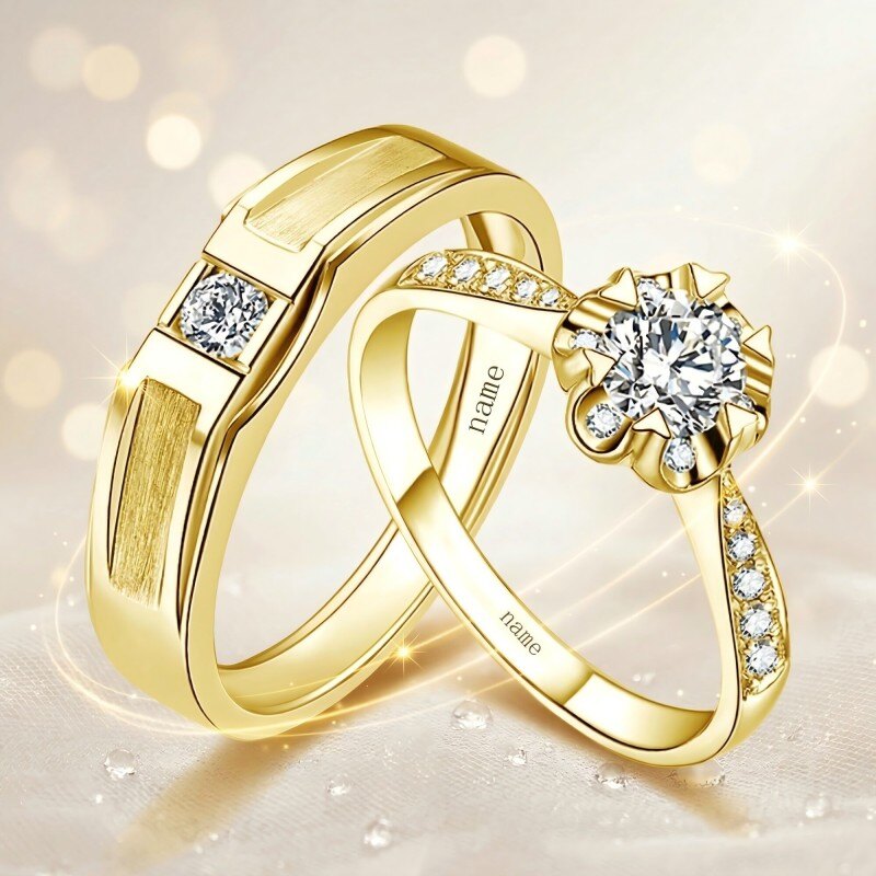 14K Gold 1 to 6 CT Round Cut Moissanite Couple Rings-3