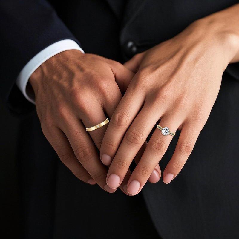 18K Gold 1 to 6 CT Round Cut Moissanite Couple Rings-2