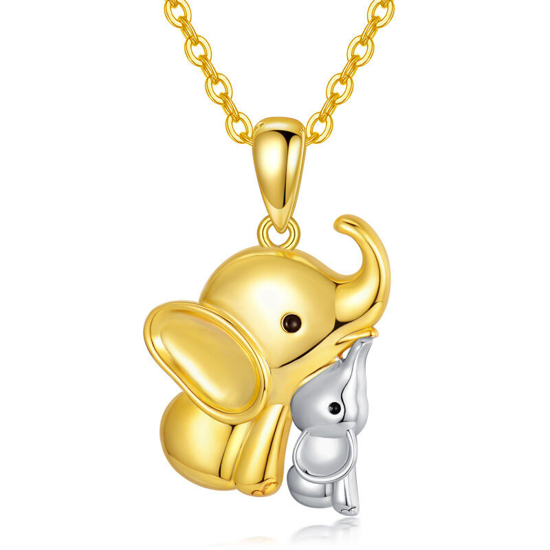 10K Gold Two-tone Elephant Mom & Baby Pendant Necklace-4
