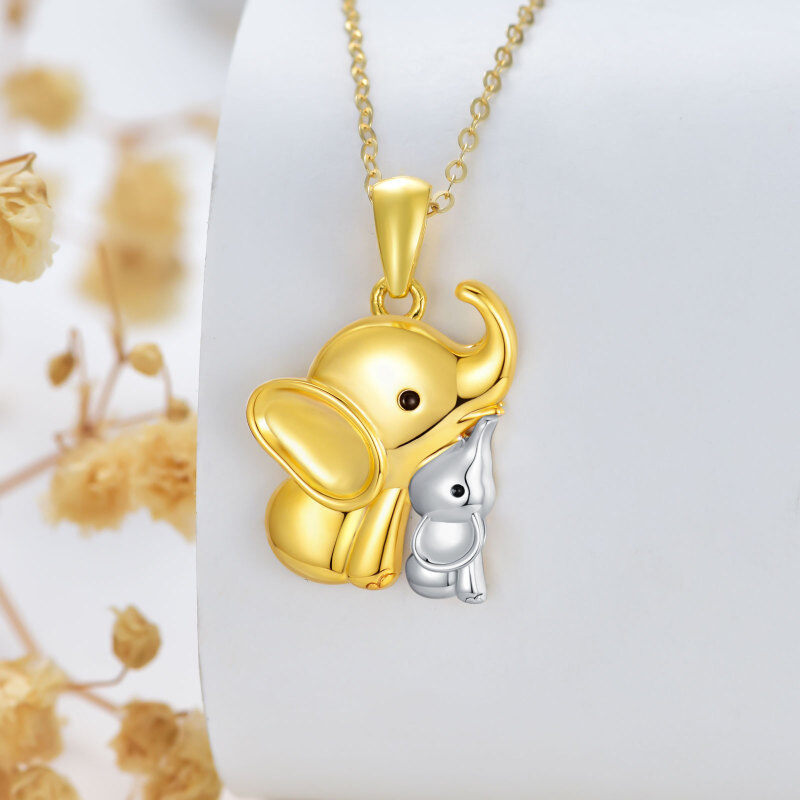 10K Gold Two-tone Elephant Mom & Baby Pendant Necklace-5